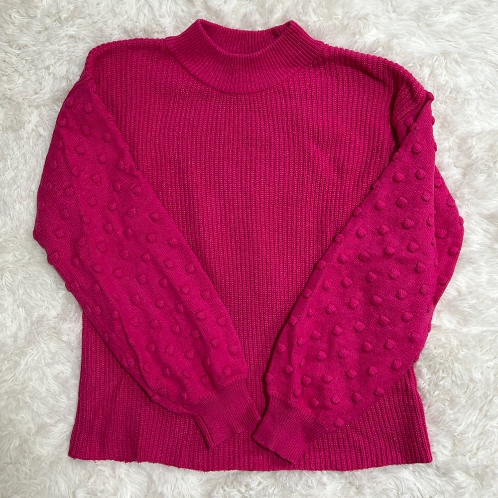 Vince Camuto Pink sweater with Swiss dot sleeves